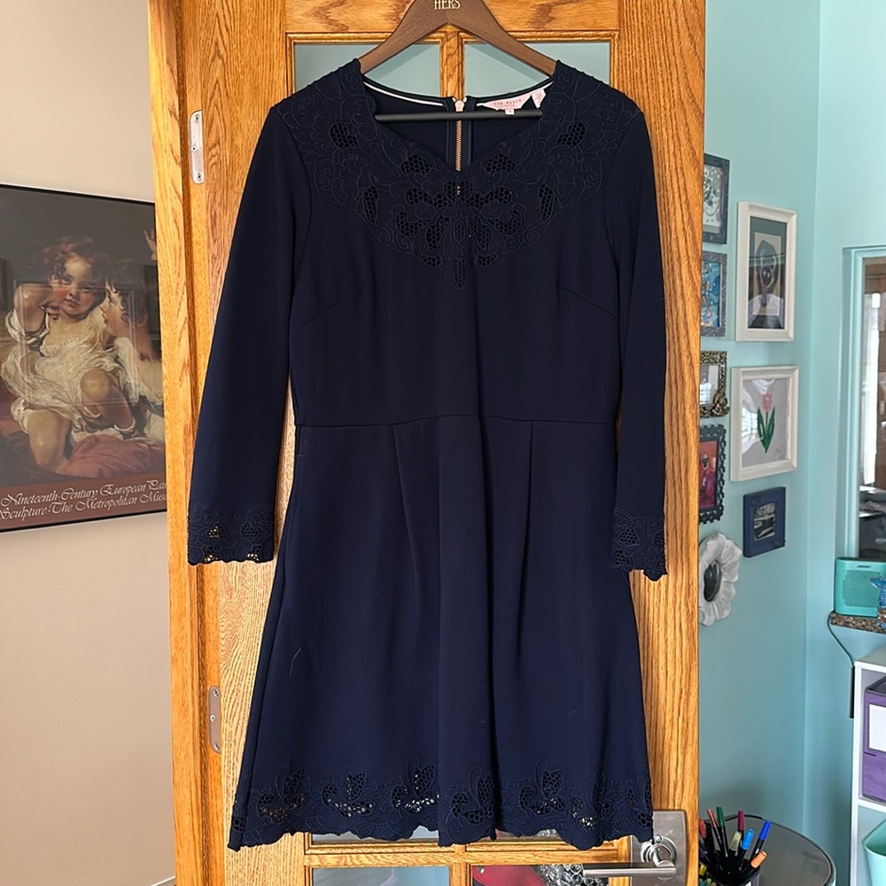 Ted Baker Emey Fit & Flare Dress in Navy TB 4 US 10 Long sleeve